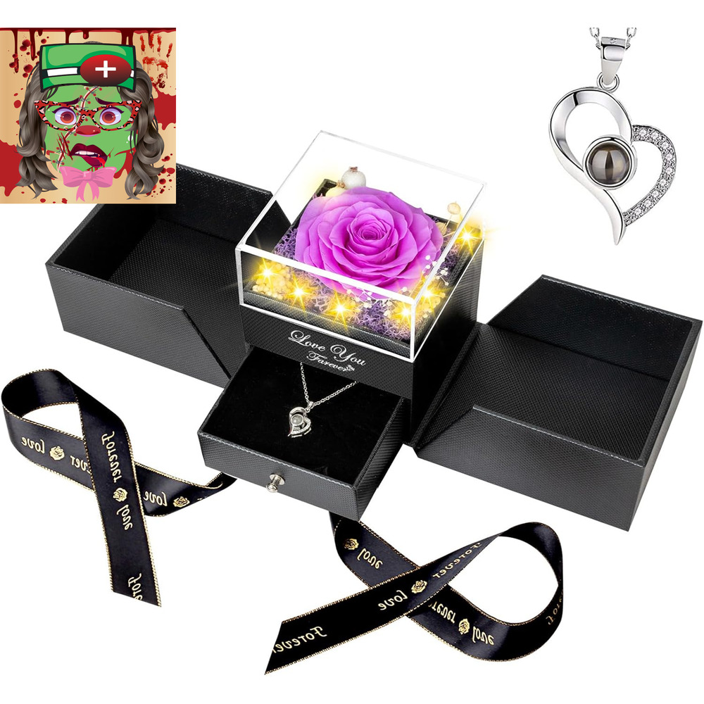 Preserved Purple Real Rose-Eternal Flowers Rose Gifts for Mom Grandma Wife Girlf